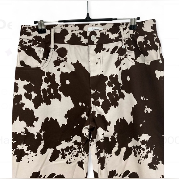 NWT MIAOU x Revolve| SZ M | Brown White Print High Rise Straight Leg Jeans Pants - Picture 8 of 11